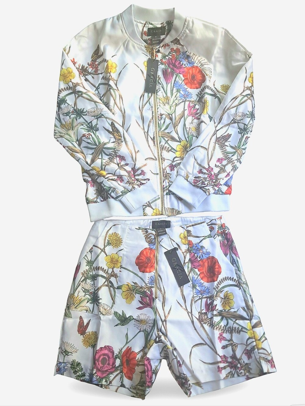Gracia NWT Botanical Bomber Jacket With High-Waisted Shorts Mediums